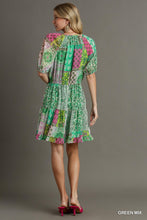 Load image into Gallery viewer, Green Patchwork Floral Dress
