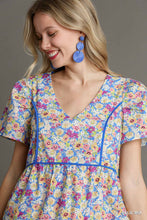 Load image into Gallery viewer, Blue Floral Piped Dress
