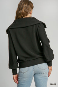 Black Textured Zip Pullover