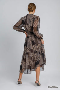 Charoal Mixed Print Dress