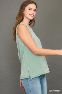 Dusty Mint Button Back Tank