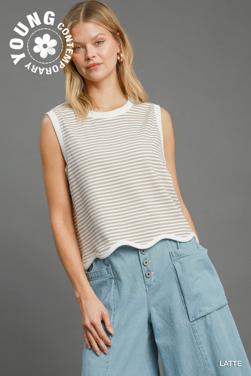 Latte Striped Knit Tank