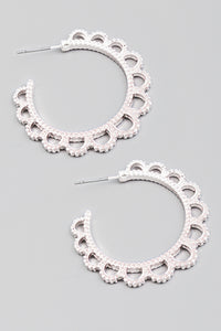 Round Silver Scalloped Hoops