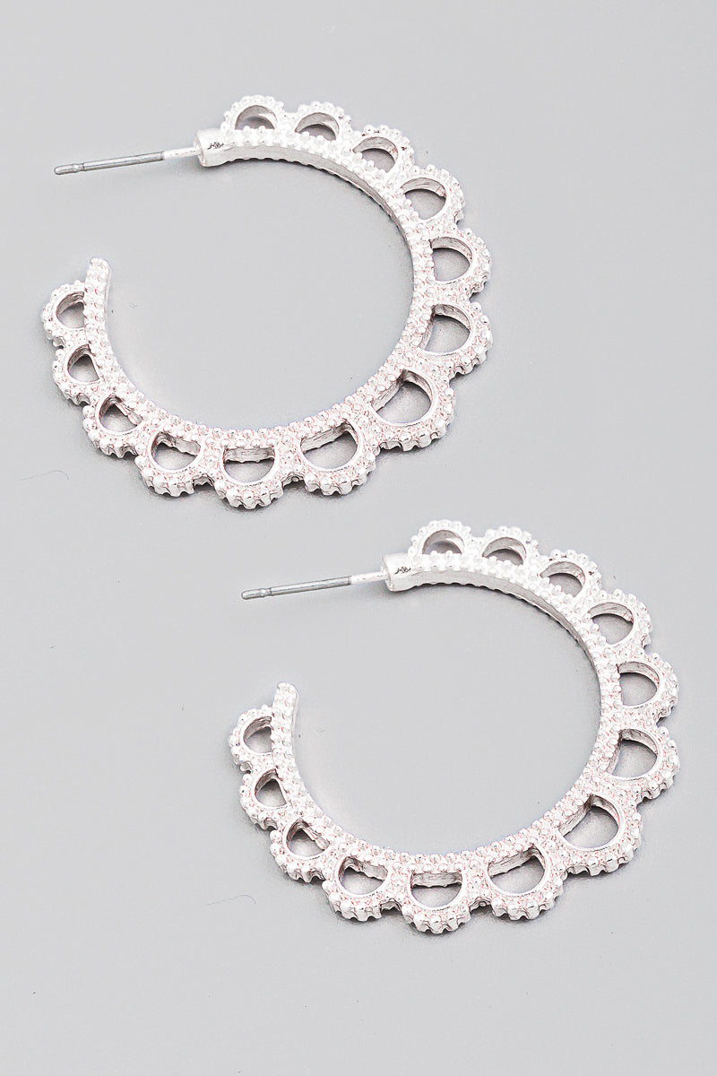 Round Silver Scalloped Hoops