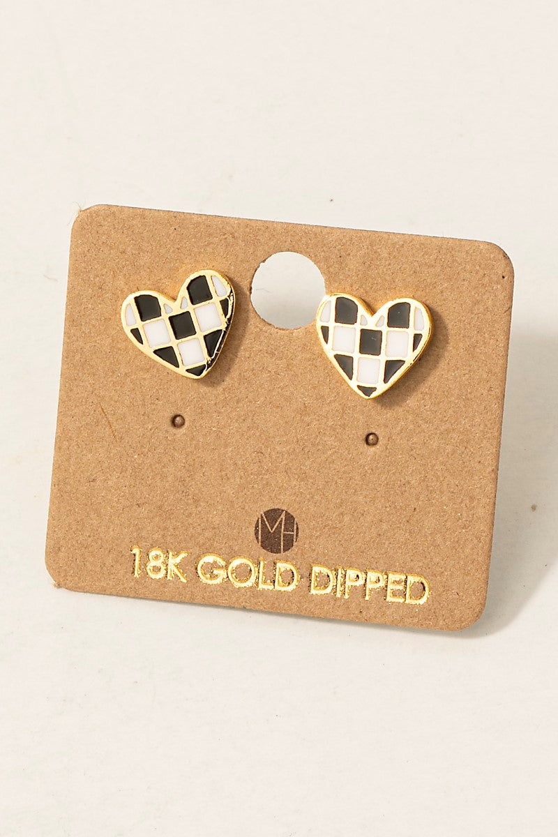 Checkered Heart Studs