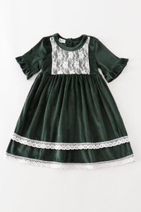 Forest Lace Trim Velvet Dress - Kids