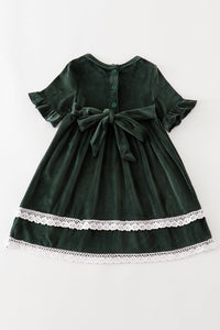 Forest Lace Trim Velvet Dress - Kids