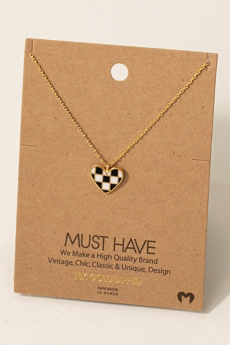 Checkered Heart Charm Necklace