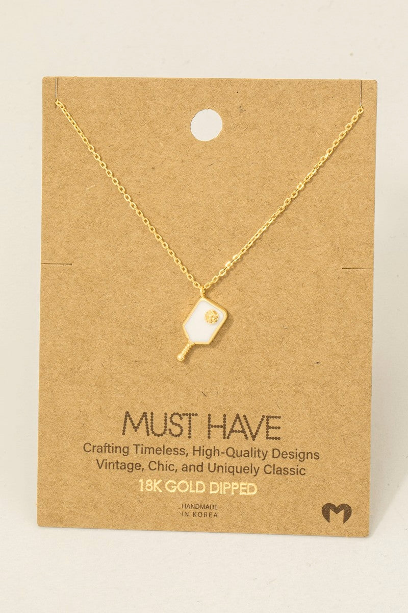 White Pickleball Charm Necklace