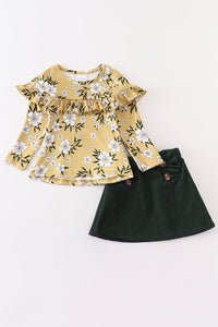 Mustard Floral Skirt Set - Kids