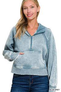 Blue Grey Acid Wash Hoodie