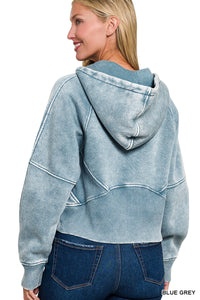 Blue Grey Acid Wash Hoodie