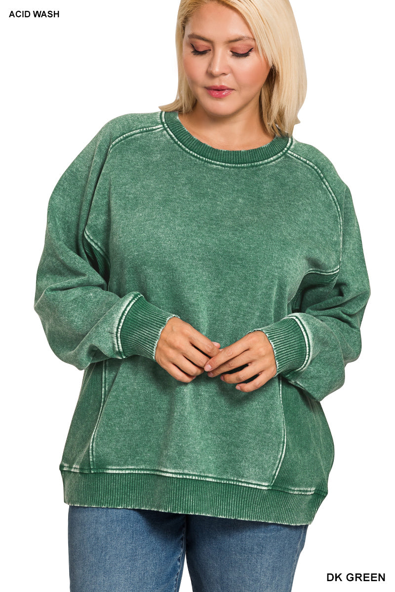 Zenana Dark Green Ribbed Pullover - Plus