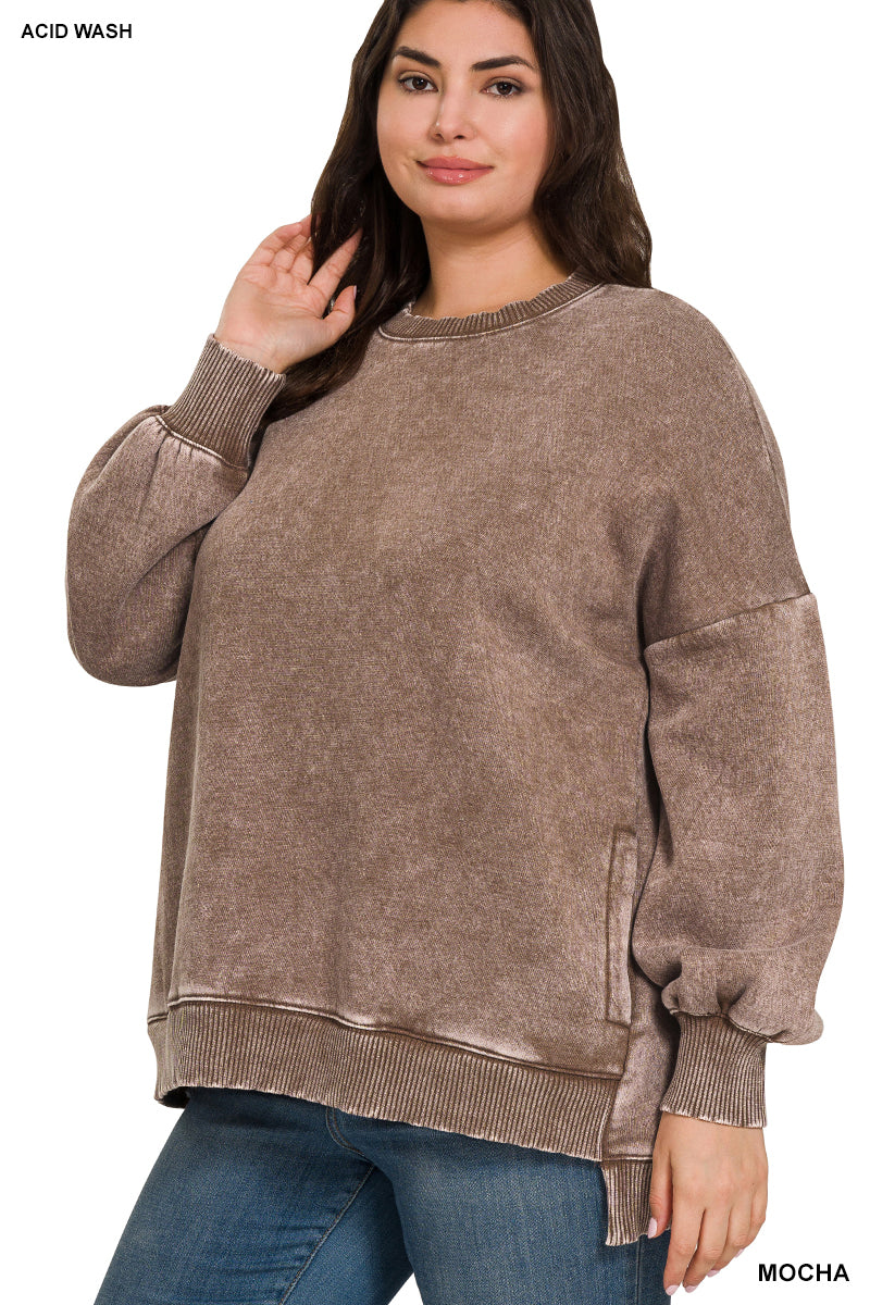 Zenana Mocha Hi-Low Hem Sweatshirt