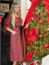 Load image into Gallery viewer, Red Plaid Smocked Midi Dress
