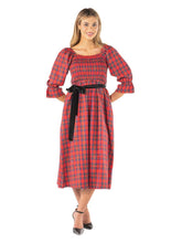 Load image into Gallery viewer, Red Plaid Smocked Midi Dress
