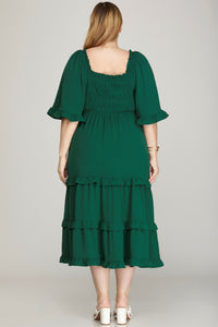 Sea Green Smocked Midi Dress - Plus