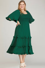 Load image into Gallery viewer, Sea Green Smocked Midi Dress - Plus
