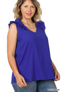 Cobalt Ruffle Tank - Plus