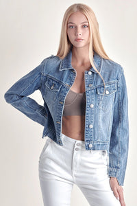 Uneven Hem Denim Jacket - Plus