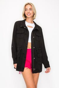 Black Tencel Anorak Jacket