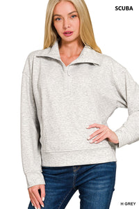 Zenana Grey 1/2 Zip Scuba Pullover – Adorn Boutique MI
