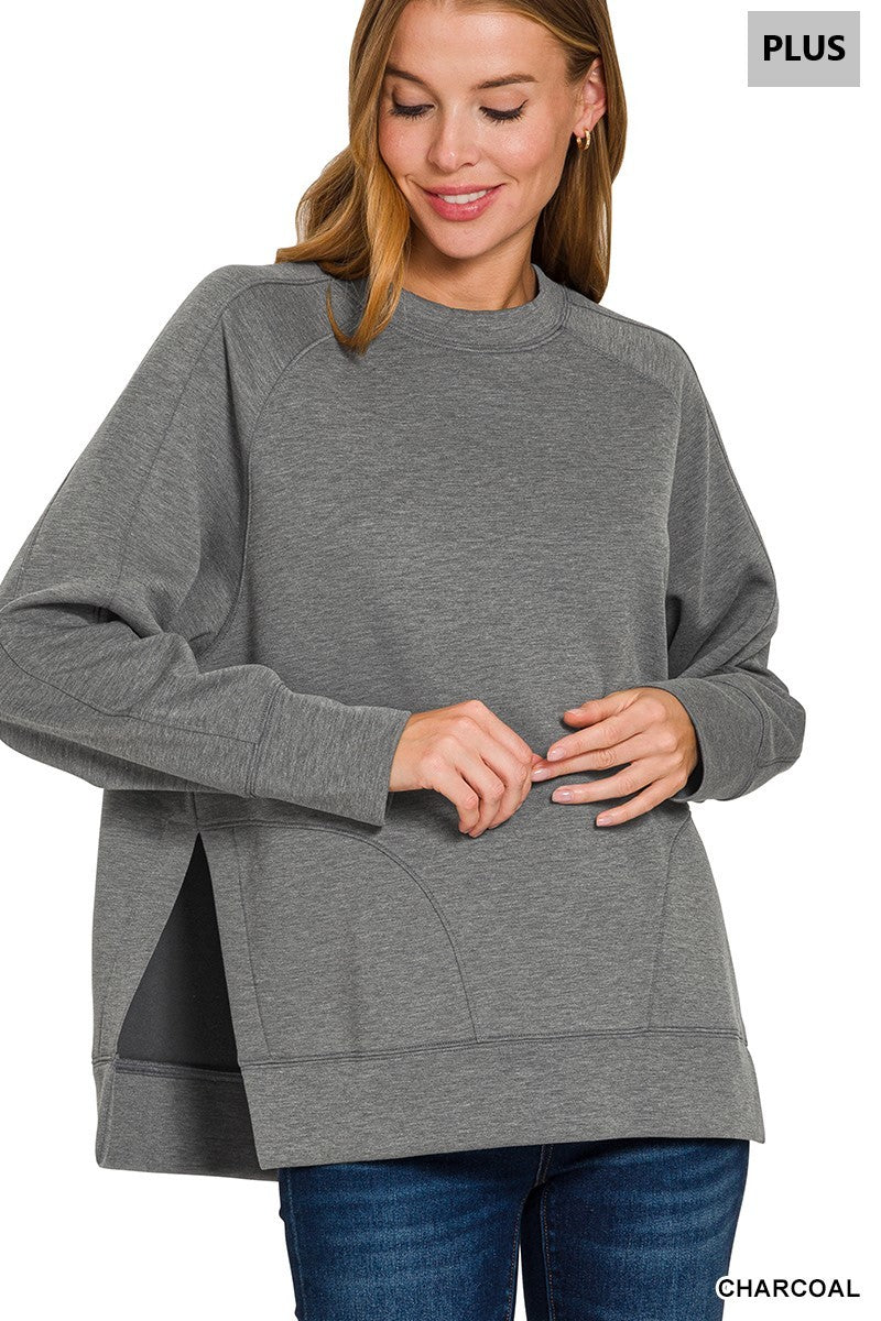 Charcoal Scuba Slit Sweatshirt - Plus