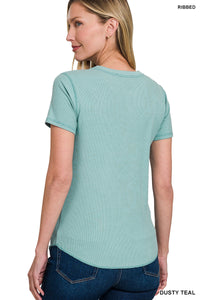 Dusty Teal Ribbed Tee