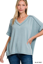 Load image into Gallery viewer, Blue Grey Textured V-Neck Top
