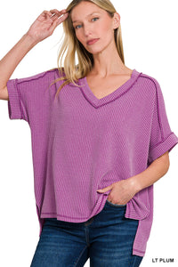 Plum Textured V-Neck Top