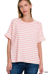Pink Stiped Boxy Tee