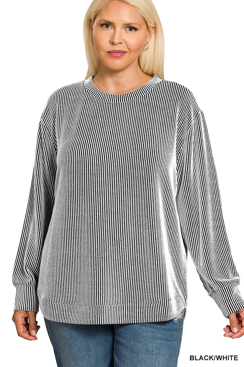 B+W Textured Round Hem Top - Plus