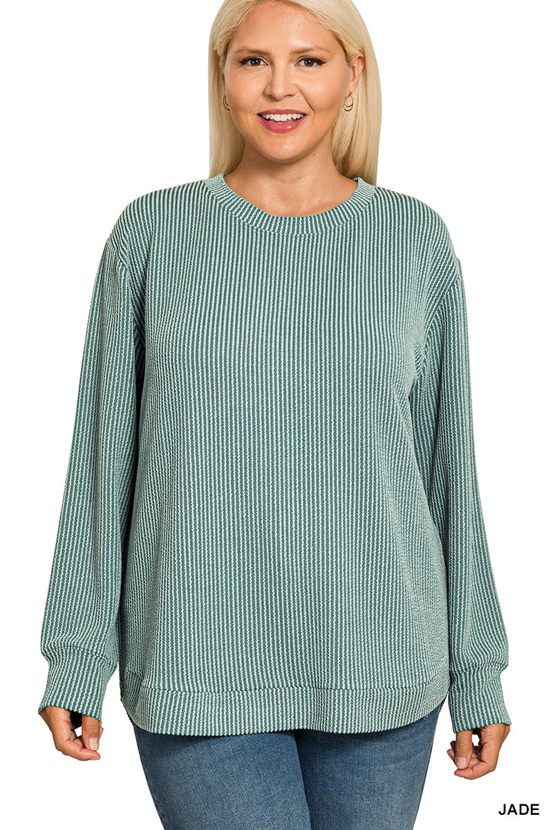 Jade Textured Round Hem Top - Plus