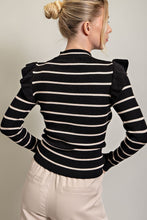 Load image into Gallery viewer, Black + Cream Ruffle Stripe Sweater
