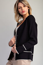 Load image into Gallery viewer, Black + White Trim Cardigan
