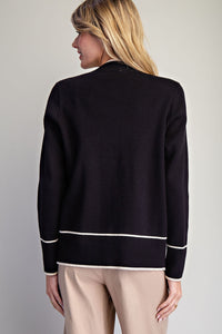 Black + White Trim Cardigan