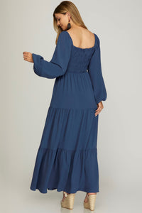 Blue Smocked Maxi