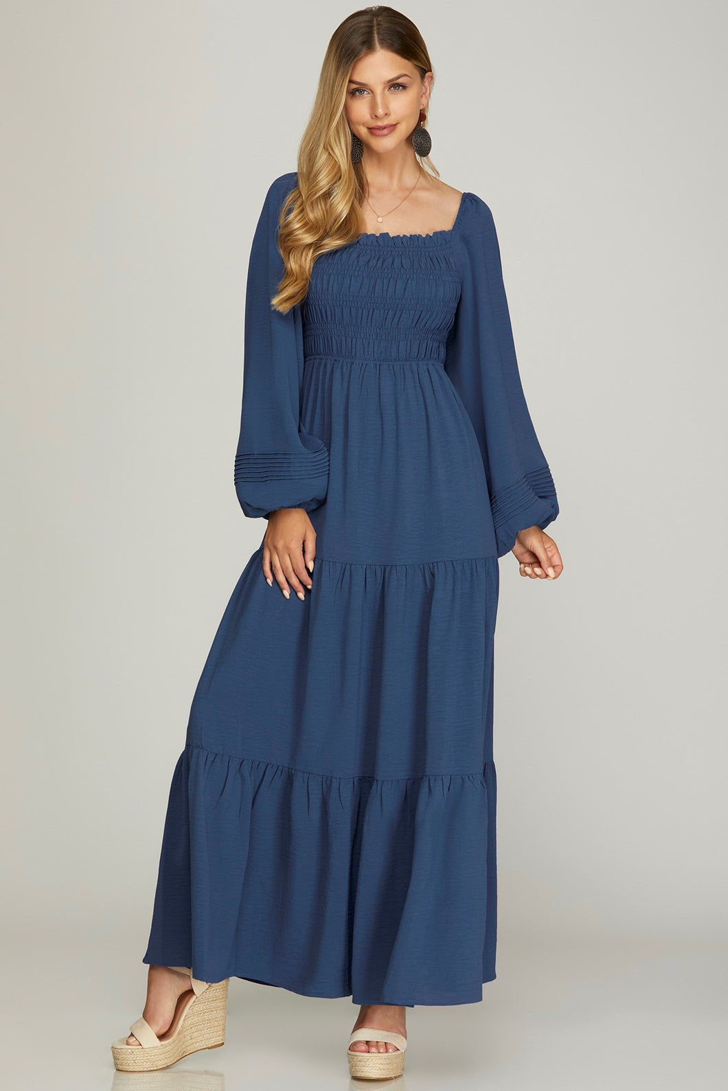 Blue Smocked Maxi