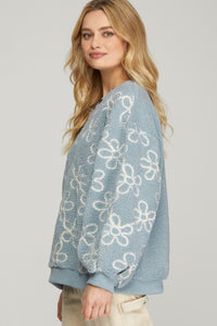 Blue Floral Sherpa Pullover