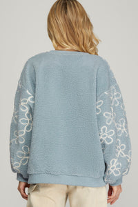 Blue Floral Sherpa Pullover