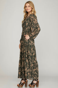 Hunter + Taupe Floral Dress