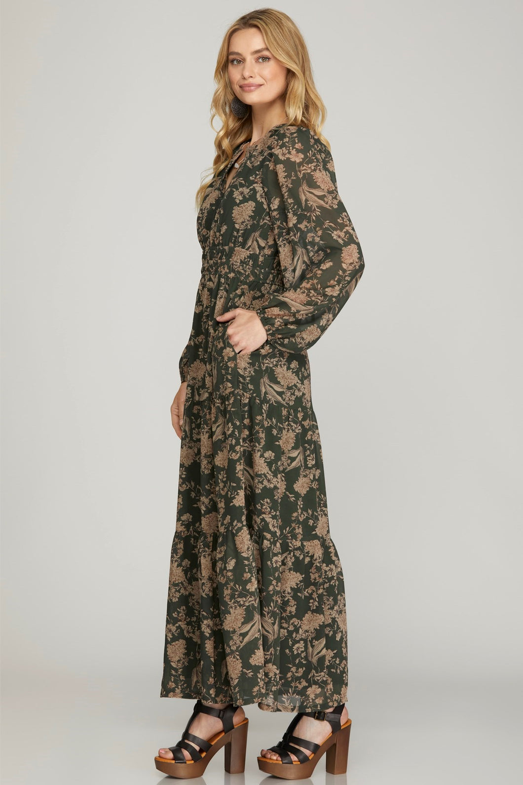 Hunter + Taupe Floral Dress