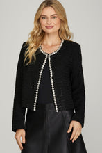 Load image into Gallery viewer, Black Tweed Rhinestone Jacket
