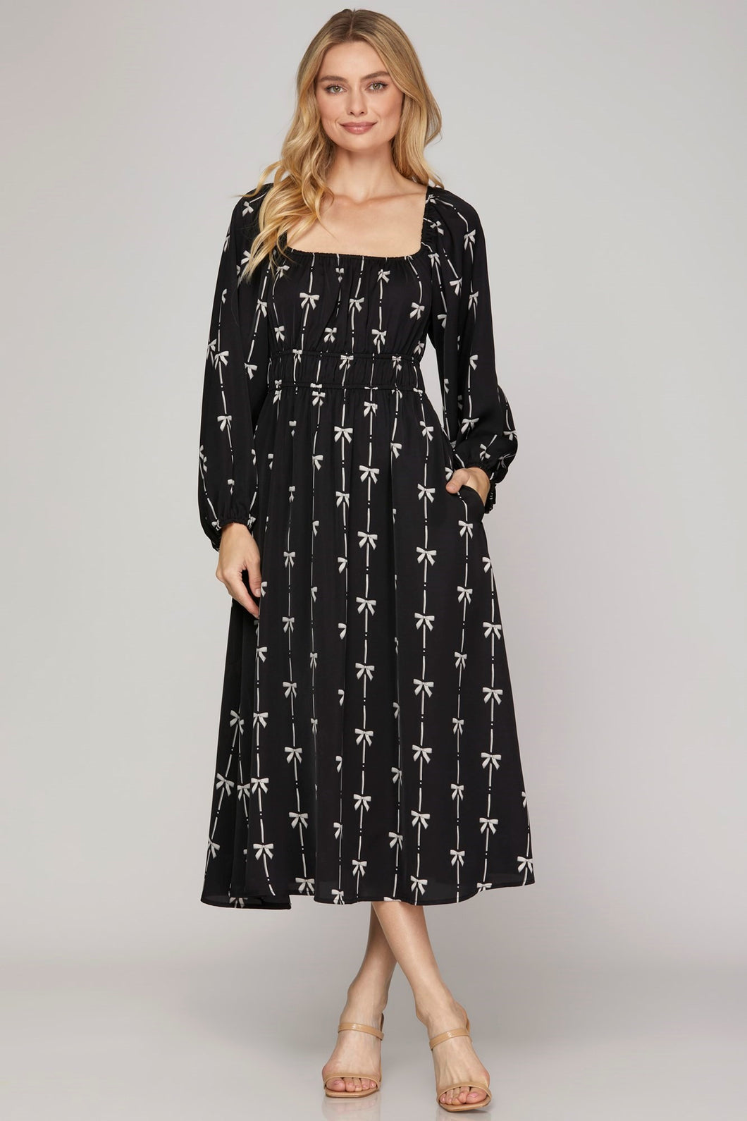 Black Bow Print Dress