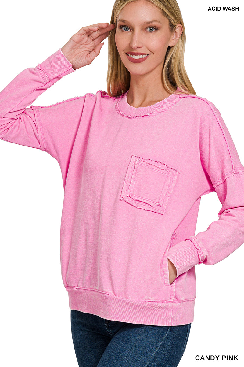 Candy Pink Pocket Pullover
