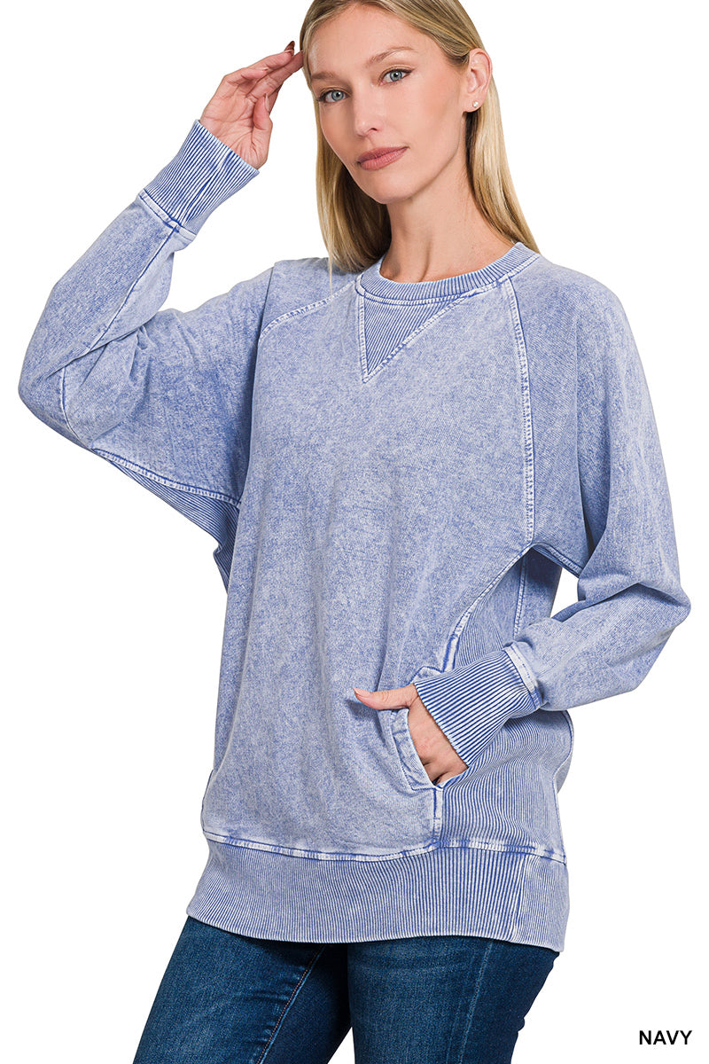 Zenana Navy Washed Sweatshirt