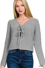 Load image into Gallery viewer, Grey Tie Front Sweater
