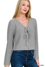 Load image into Gallery viewer, Grey Tie Front Sweater
