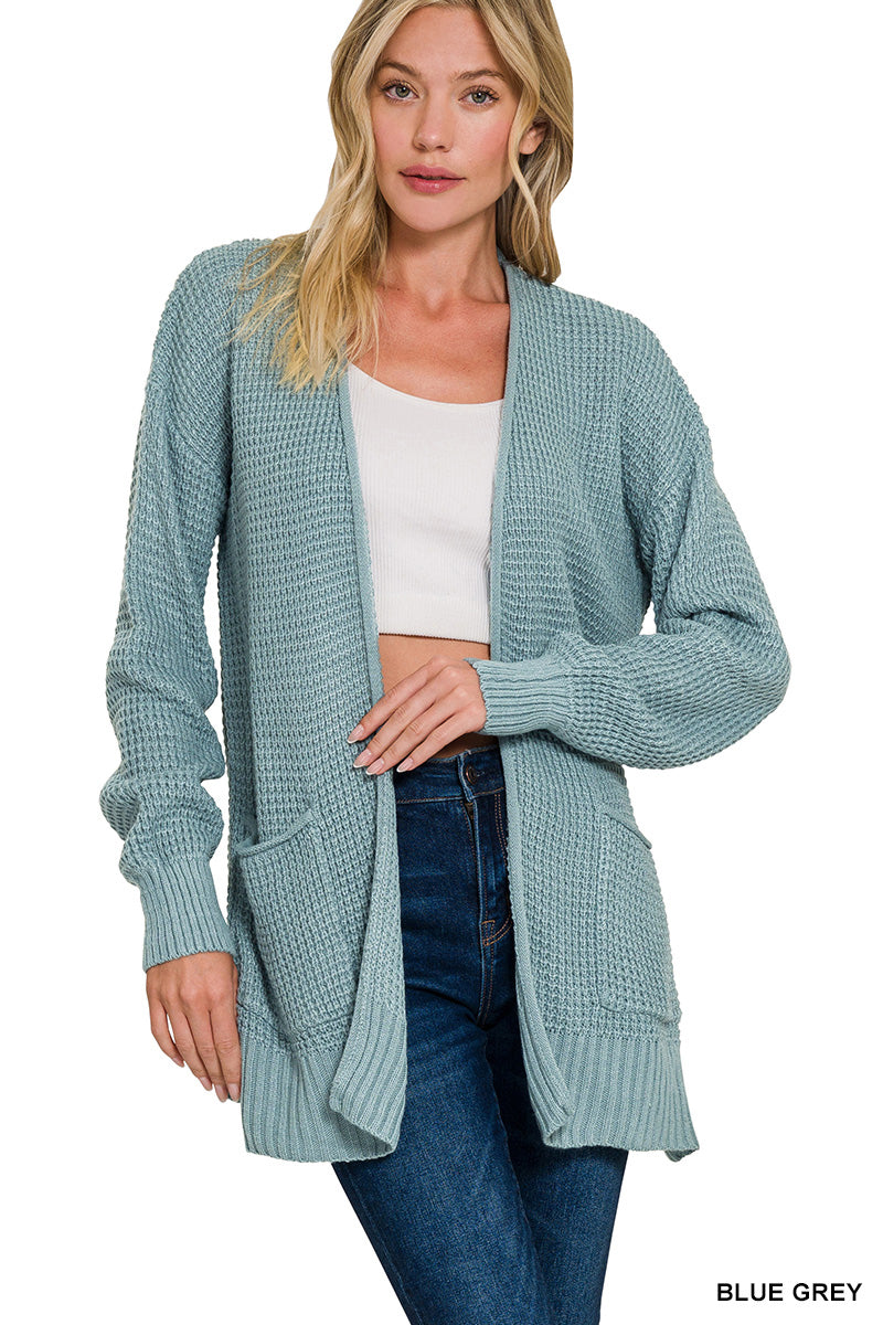 Blue Grey Waffle Cardi