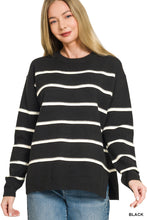 Load image into Gallery viewer, B+W Stripe Side Slit Sweater
